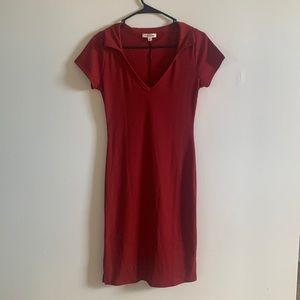 Red body con collared dress